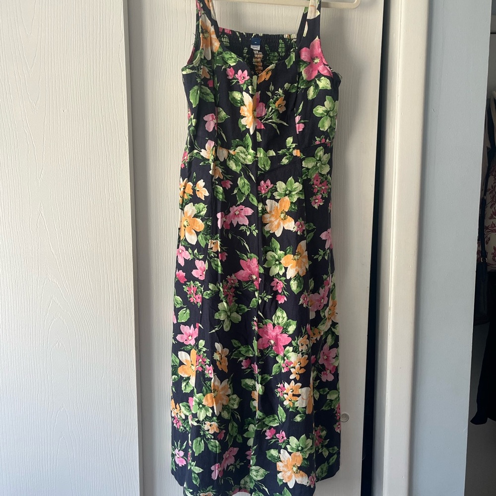 Floral Sundress - Navy Blue  Pink & Yellow Flowers